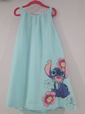 Girls Aqua Blue Halter Dress with Stitch Floral Print